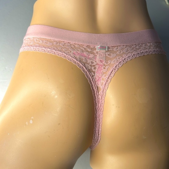 PINK Victoria’s Secret Dusty Rose Sheer Leopard Lace Mesh Thong Panties Sz M NEW - Picture 6 of 17